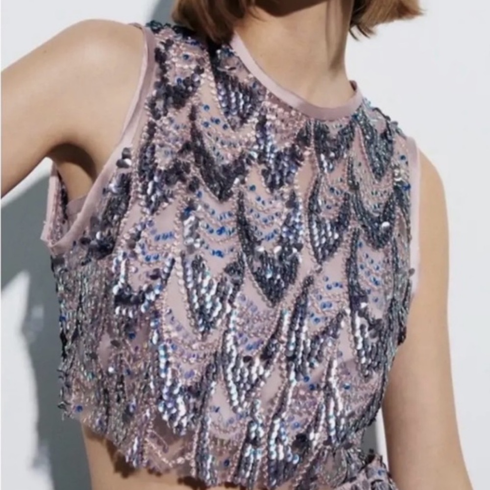 Zara Lilac Sequin Cropped Tank
